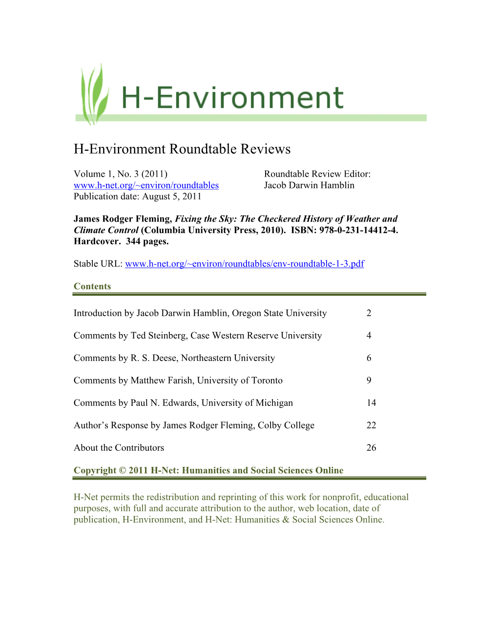 H-Environment Roundtable Reviews