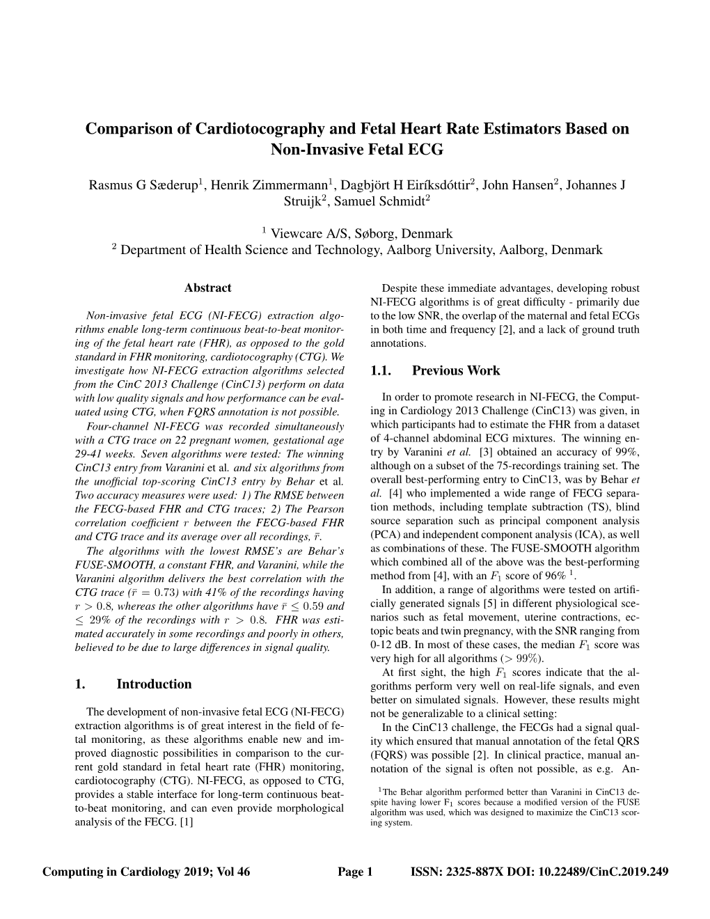 Comparison of Cardiotocography and Fetal Heart Rate Estimators Based on Non-Invasive Fetal ECG