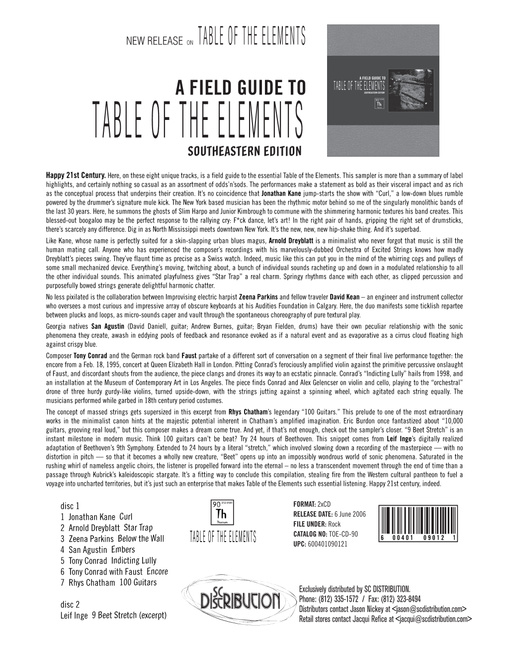 Table of the Elements Southeastern Edition