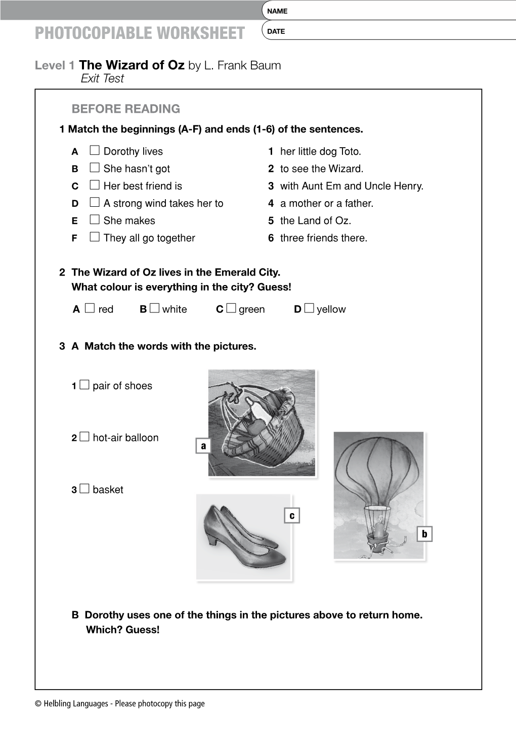 Photocopiable Worksheet Date