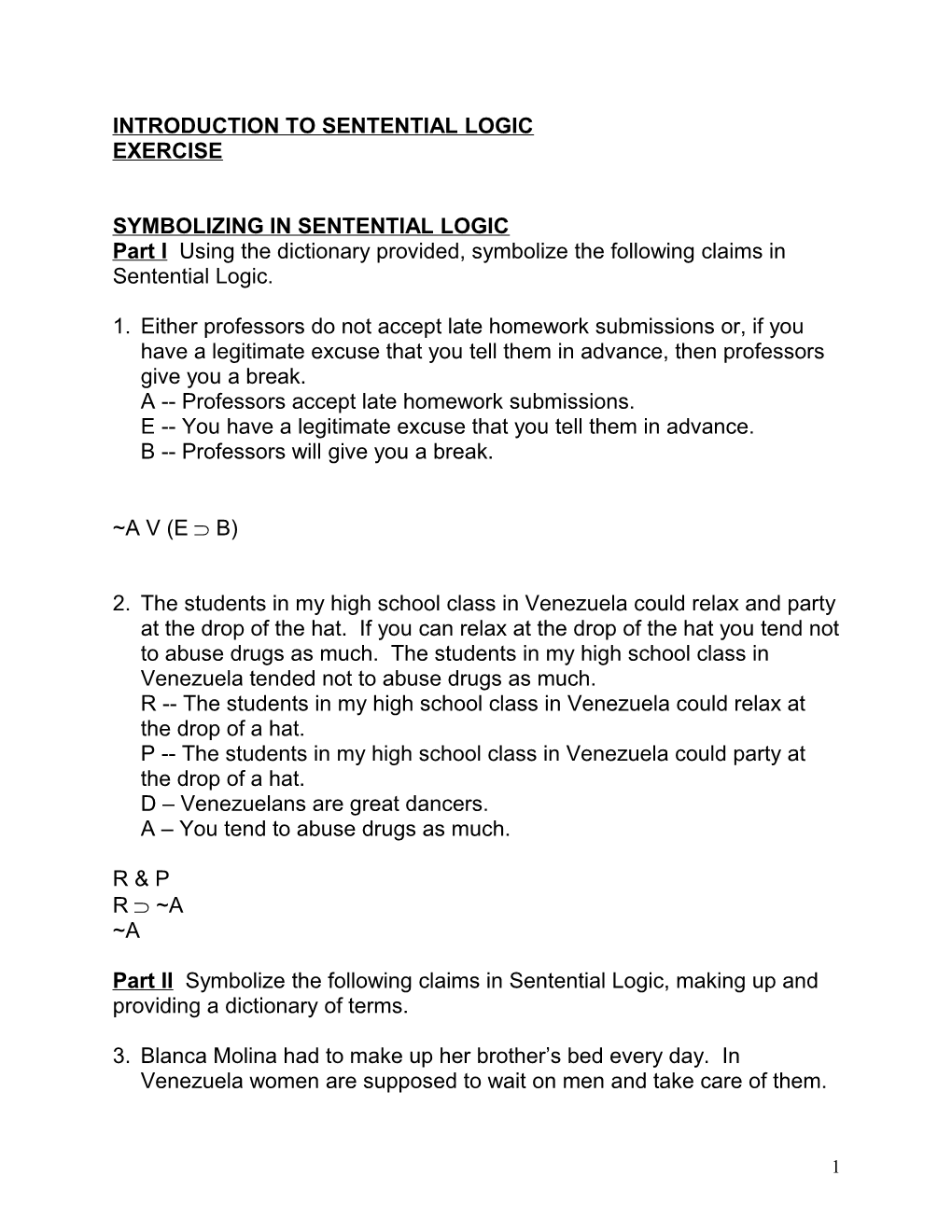 Introduction to Sentential Logic