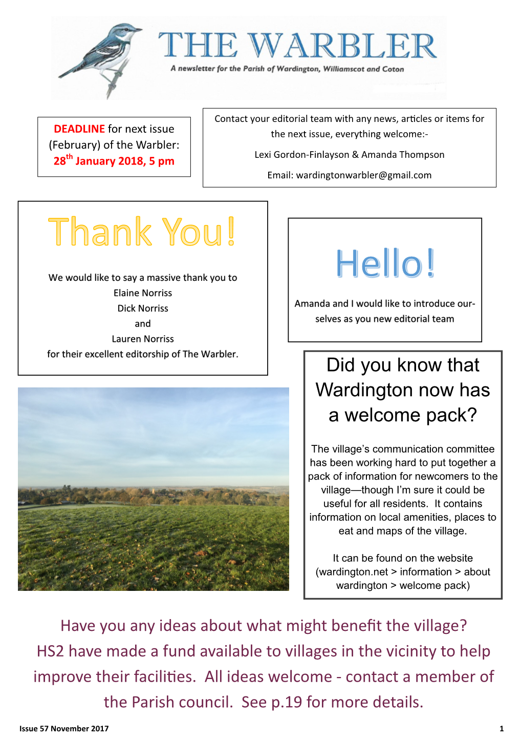 Did You Know That Wardington Now Has a Welcome Pack?