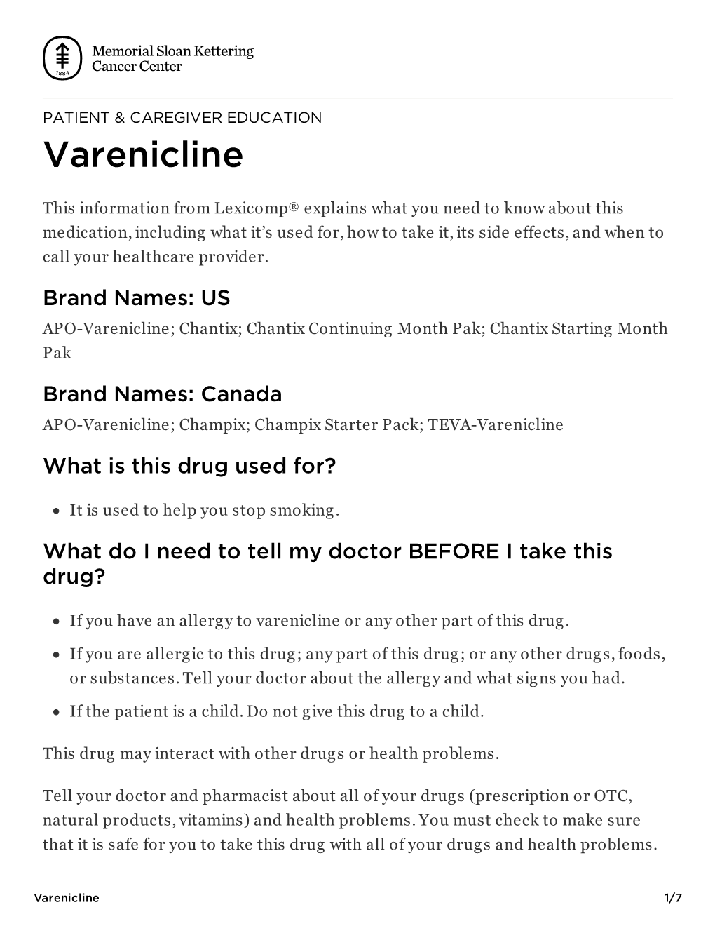 Varenicline | Memorial Sloan Kettering Cancer Center