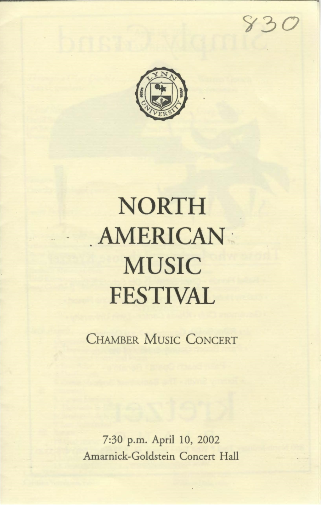 2001-2002 North American Music Festival-Chamber Music Concert
