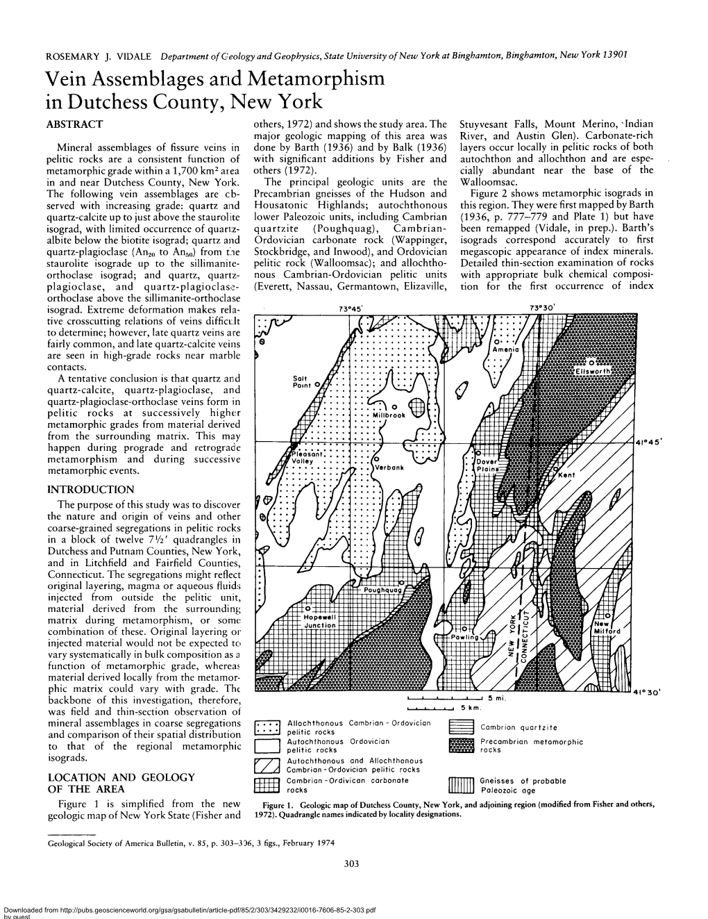 Vein Assemblages and Metamorphism in Dutchess County, New York ABSTRACT Others, 1972) and Shows the Study Area