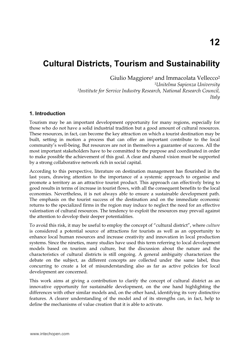 Cultural Districts, Tourism and Sustainability