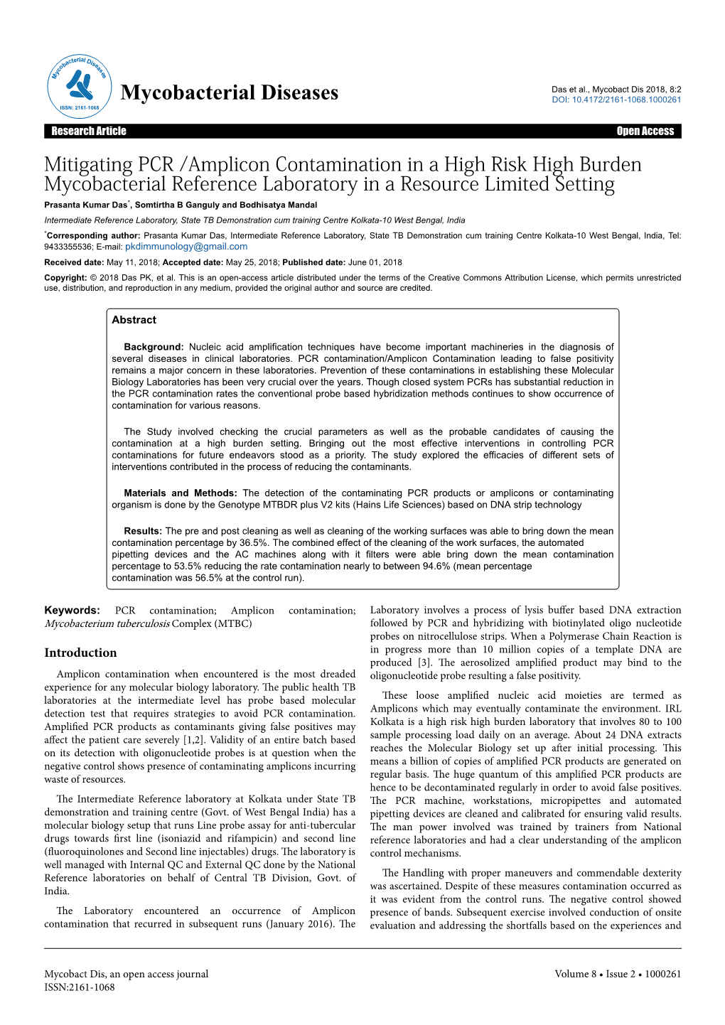 Mitigating PCR /Amplicon Contamination in a High Risk High