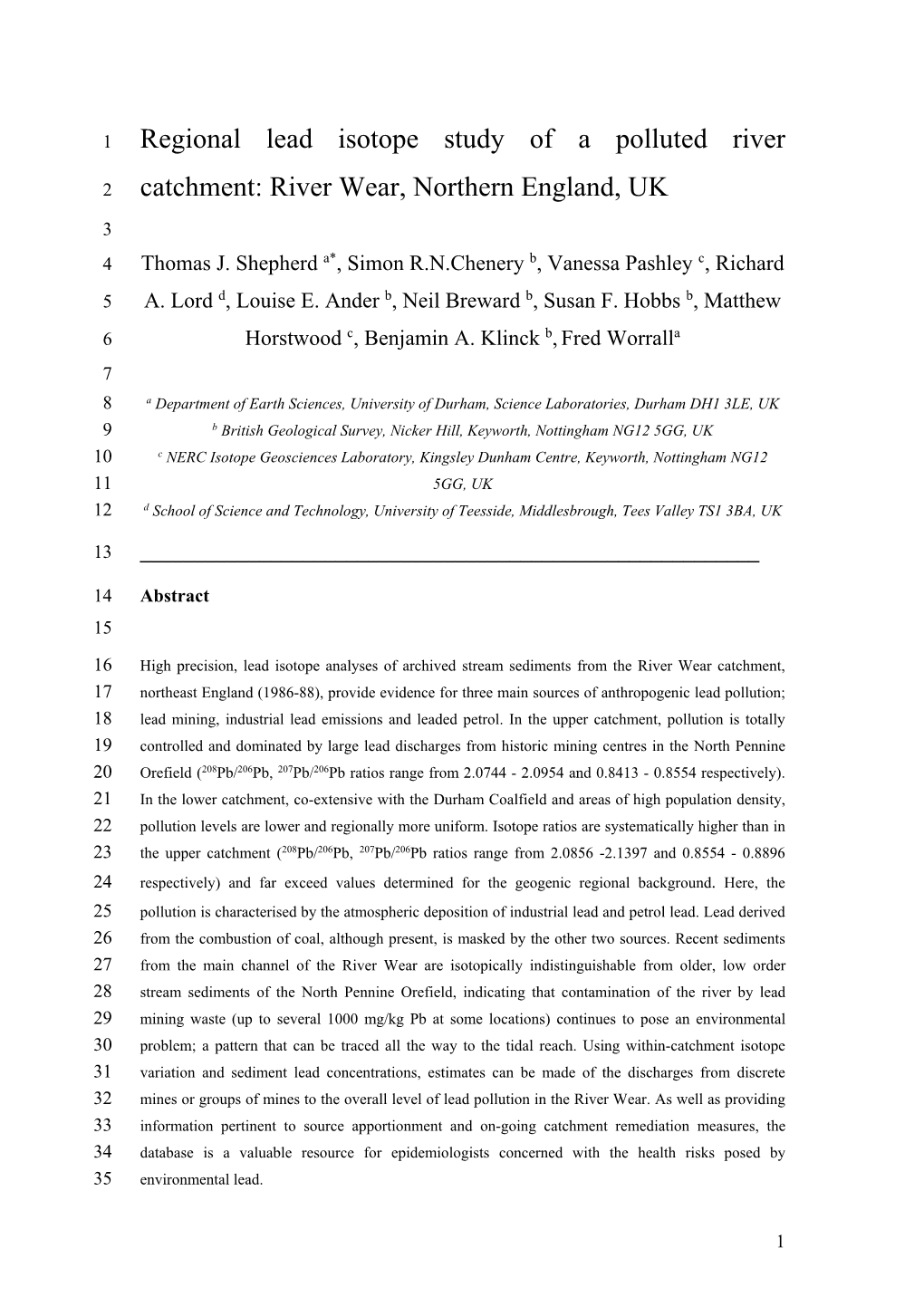 Regional Lead Isotope Study of a Polluted River Catchment