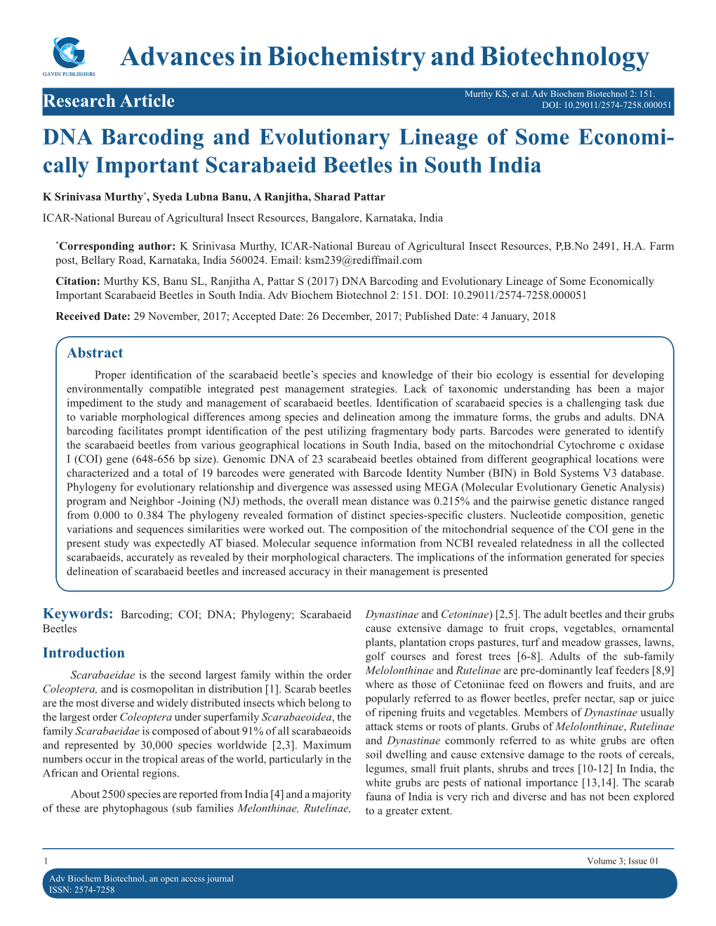 Advances in Biochemistry and Biotechnology