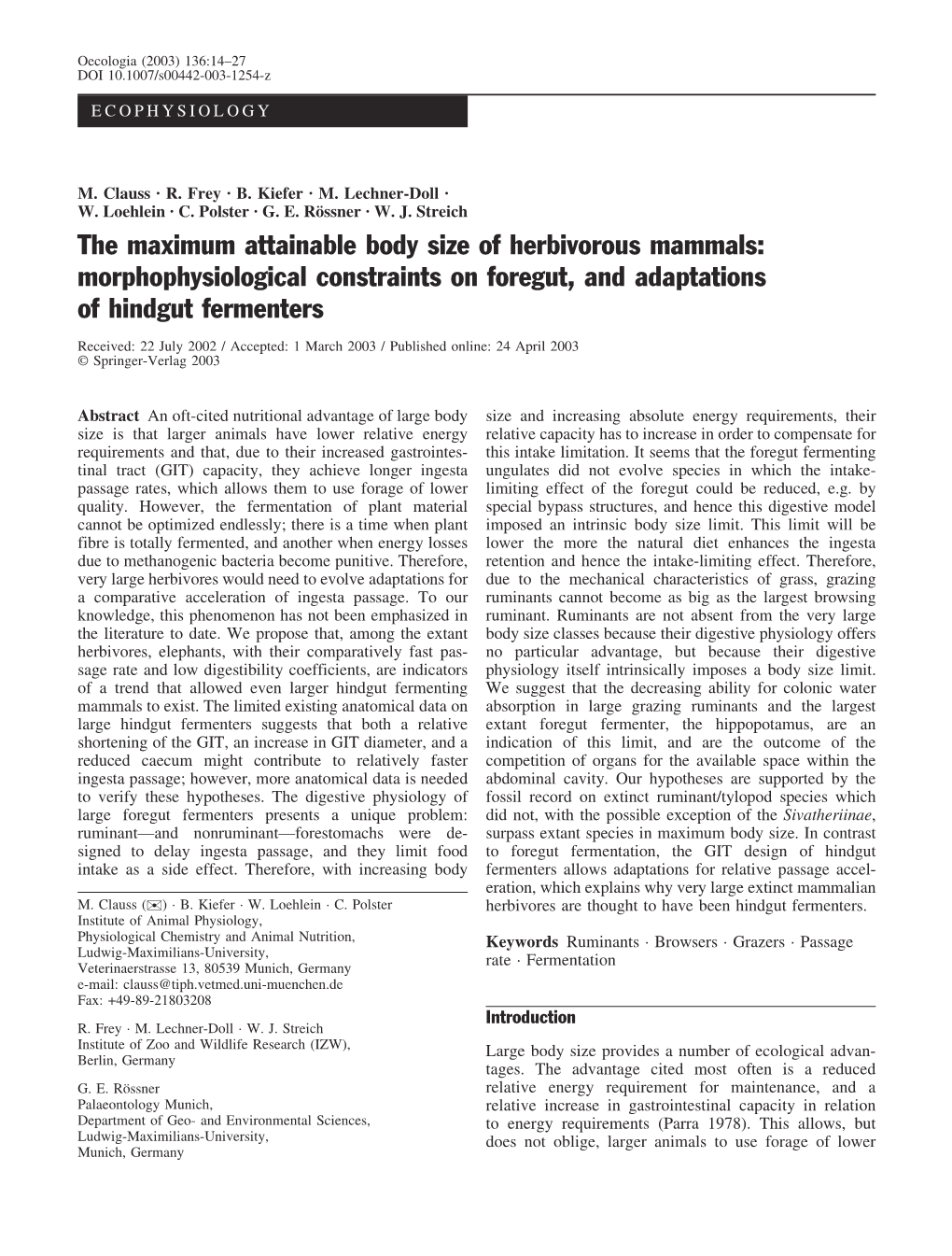 Morphophysiological Constraints on Foregut, and Adaptations of Hindgut Fermenters