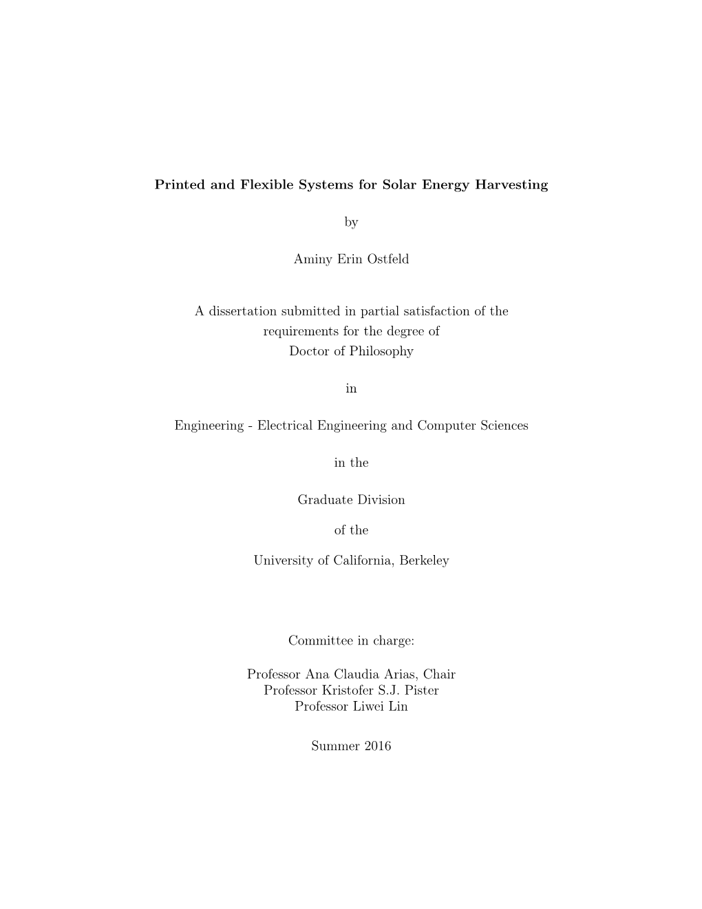 Printed and Flexible Systems for Solar Energy Harvesting by Aminy Erin