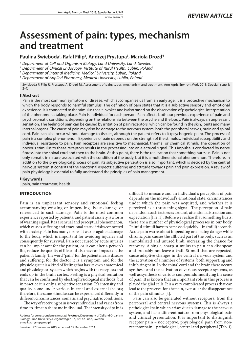 Assessment of Pain: Types, Mechanism and Treatment