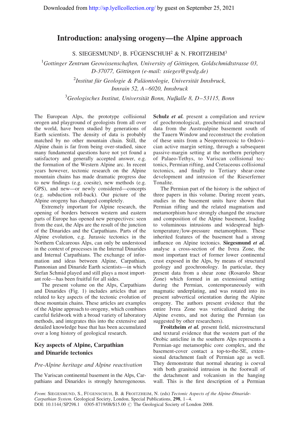 Introduction: Analysing Orogeny—The Alpine Approach