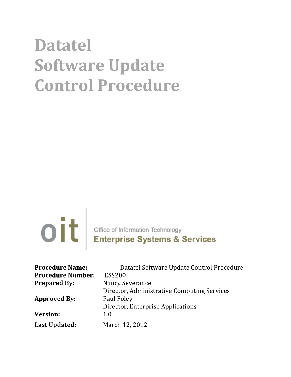 Datatel Software Update Control Procedure