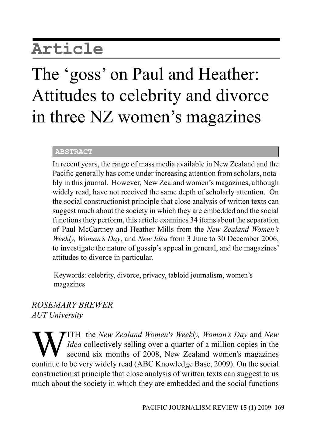 Article the 'Goss' on Paul and Heather: Attitudes to Celebrity and Divorce In