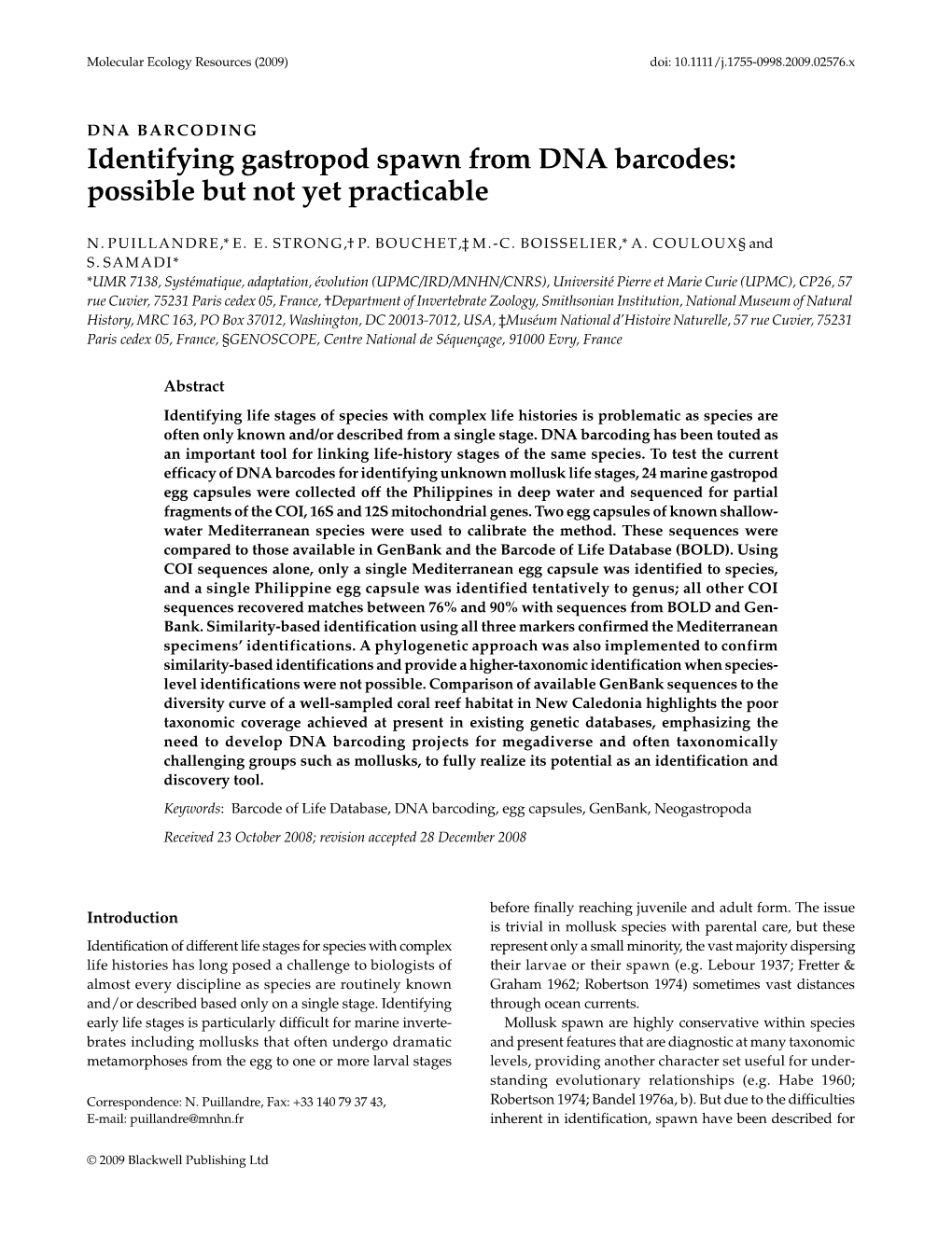 Identifying Gastropod Spawn from DNA Barcodes: Possible but Not Yet Practicable