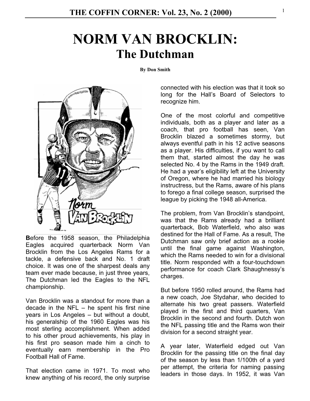 NORM VAN BROCKLIN: the Dutchman