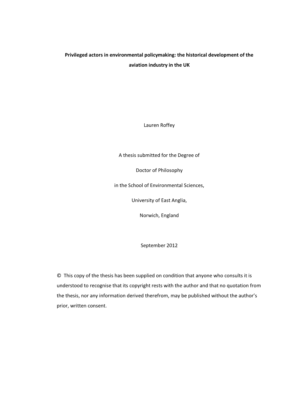 Privileged Actors in Environmental Policymaking: the Historical Development of the Aviation Industry in the UK