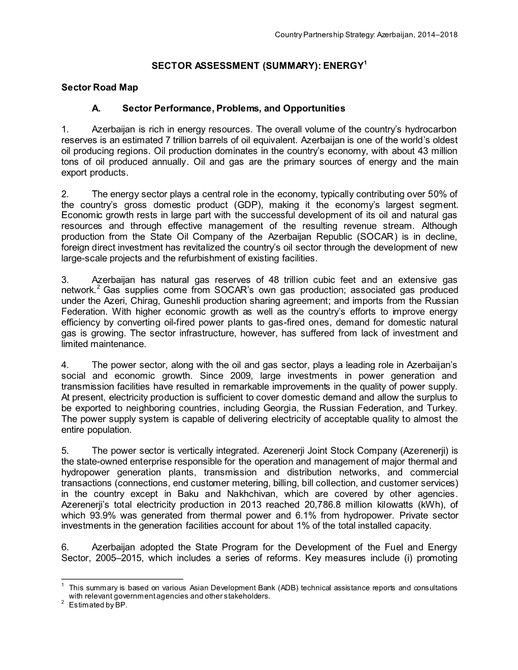 Sector Assessment (Summary): Energy1