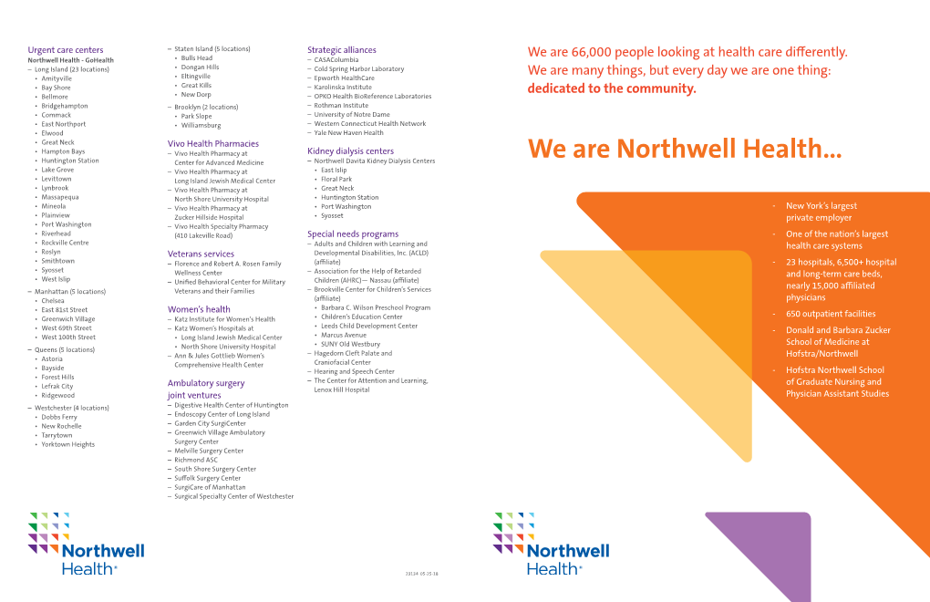 23134 We Are Northwell Fact Sheet Update May 2018.Indd