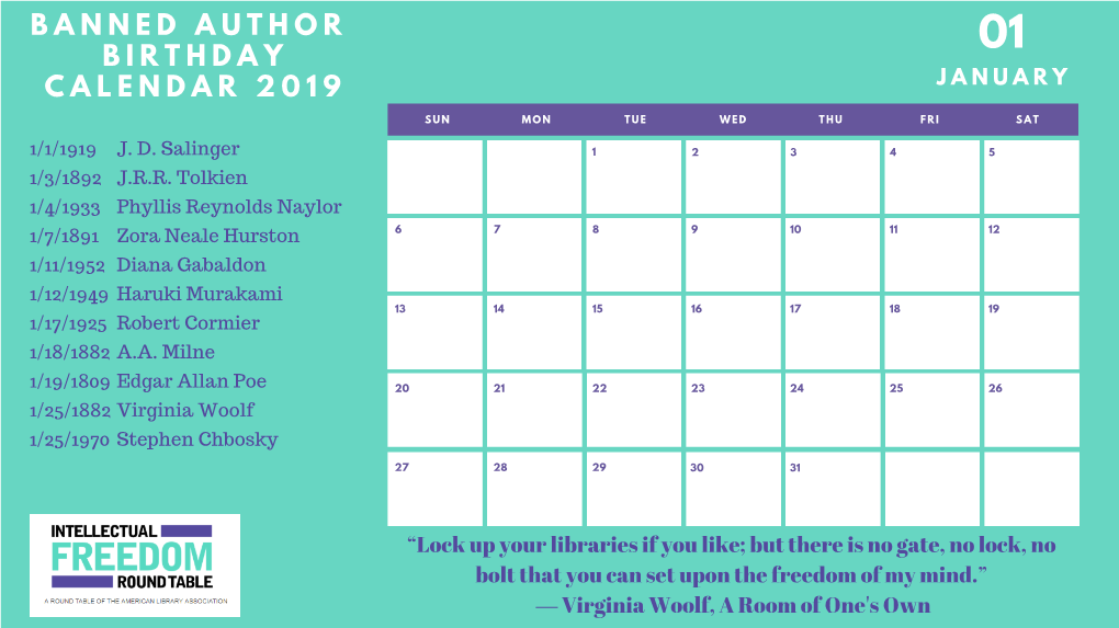 Banned Author Birthday Calendar 2019