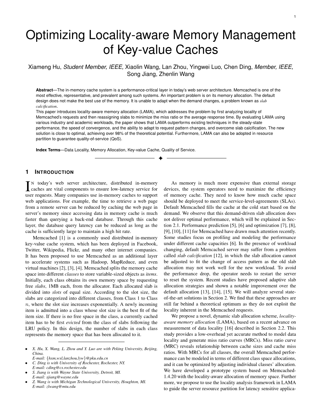 Optimizing Locality-Aware Memory Management of Key-Value Caches