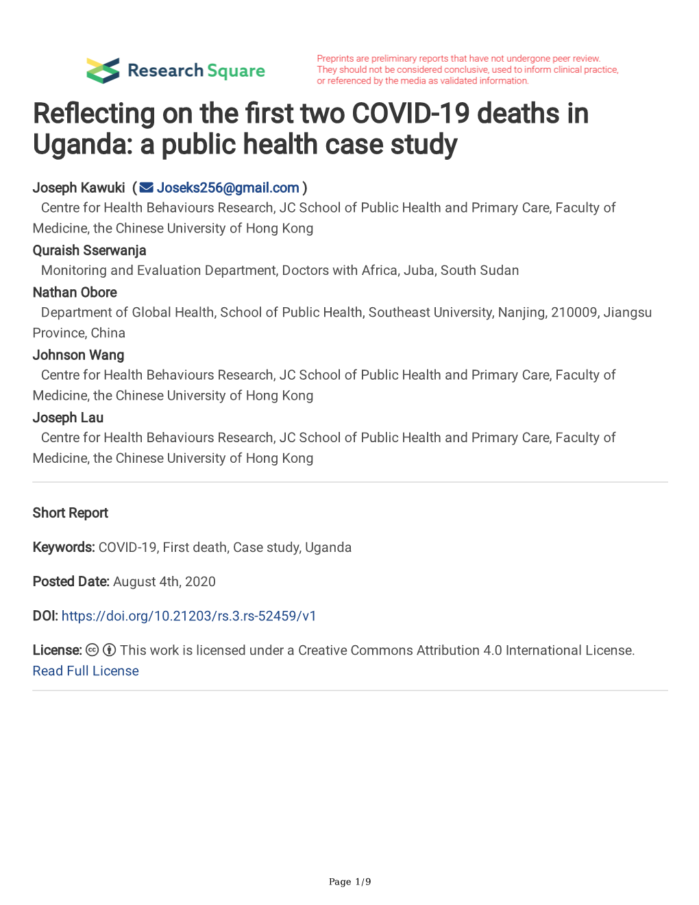 Re Ecting on the Rst Two COVID-19 Deaths in Uganda