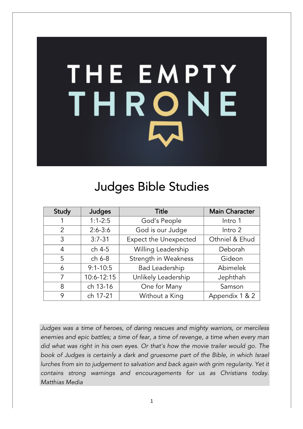 Judges Bible Studies