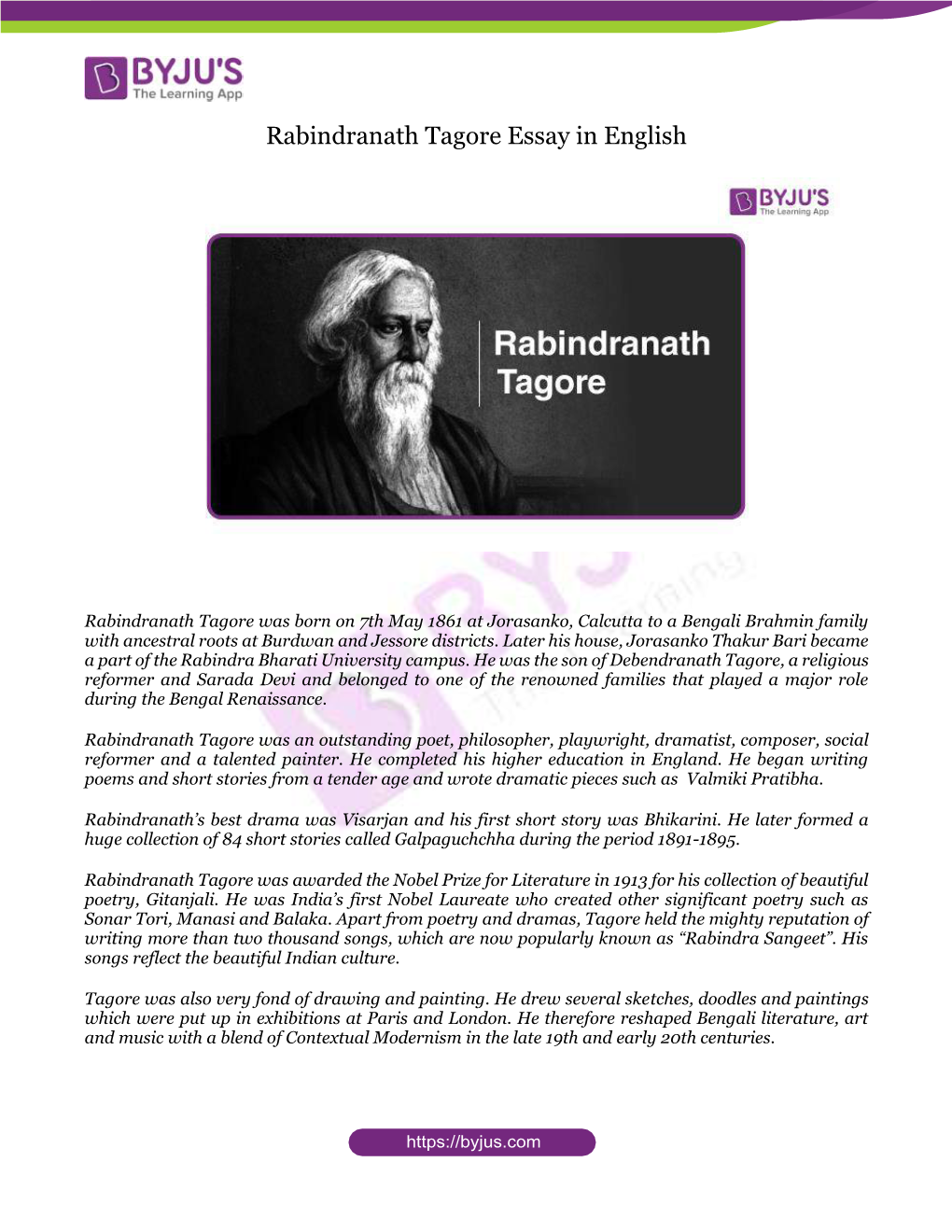 Rabindranath Tagore Essay in English