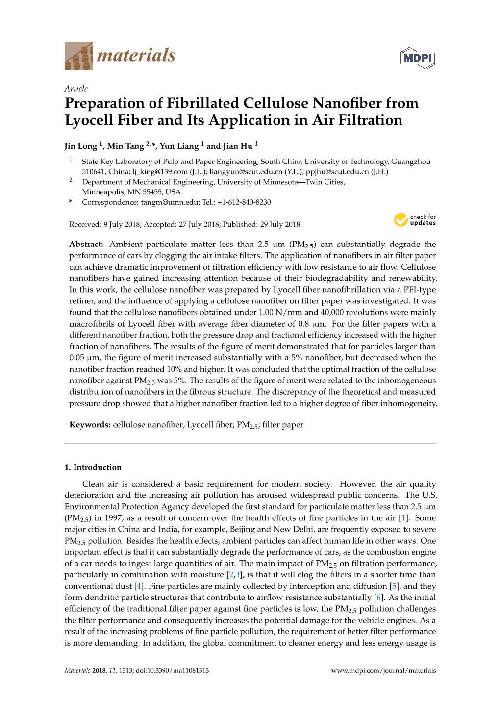 Preparation of Fibrillated Cellulose Nanofiber from Lyocell Fiber and Its