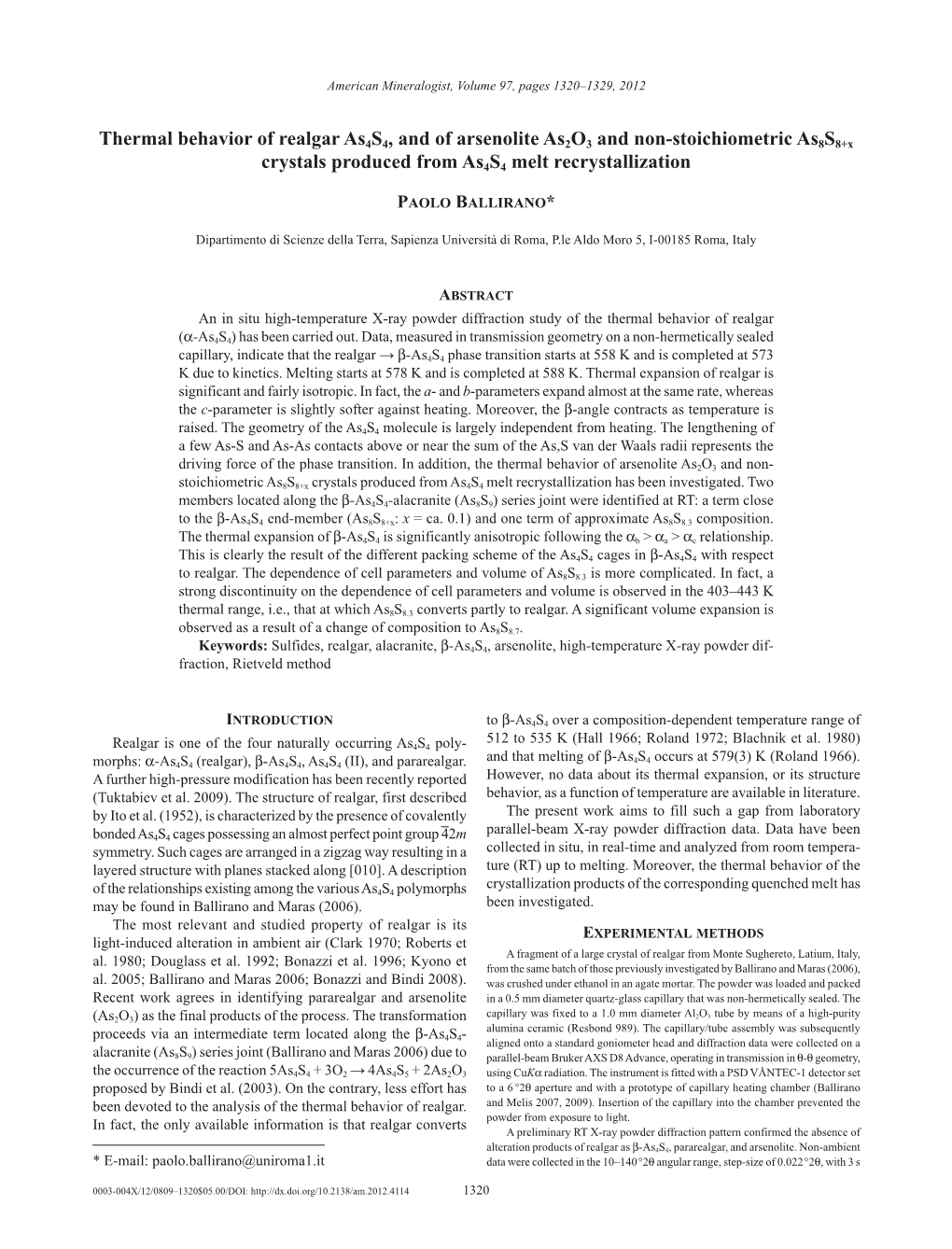 Thermal Behavior of Realgar As4s4, and of Arsenolite As2o3 and Non-Stoichiometric As8s8+X