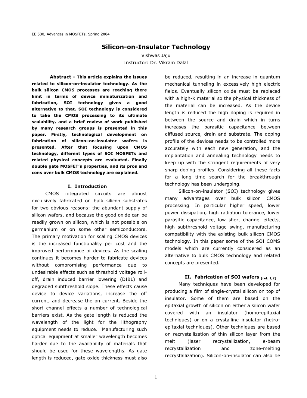 1 Silicon-On-Insulator Technology