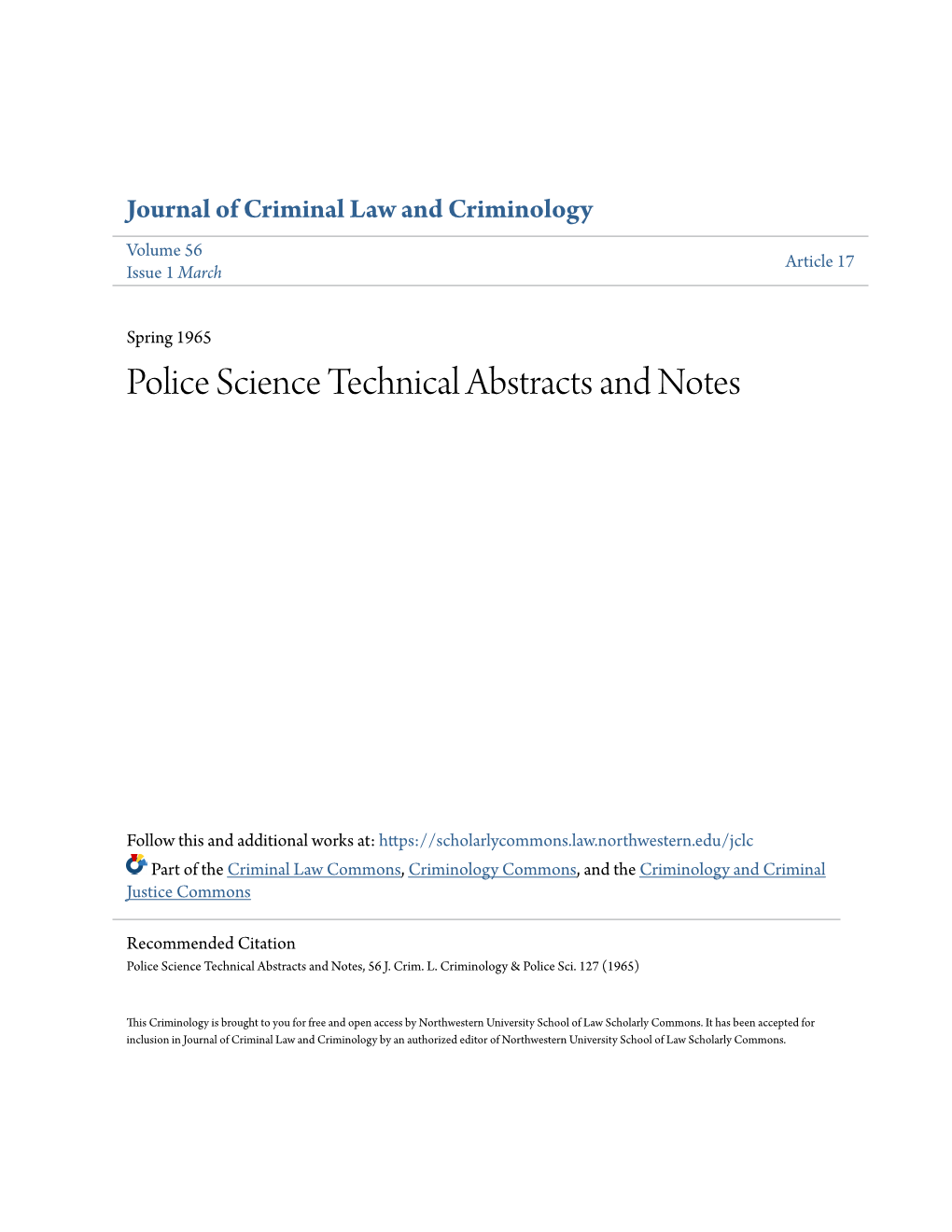 Police Science Technical Abstracts and Notes