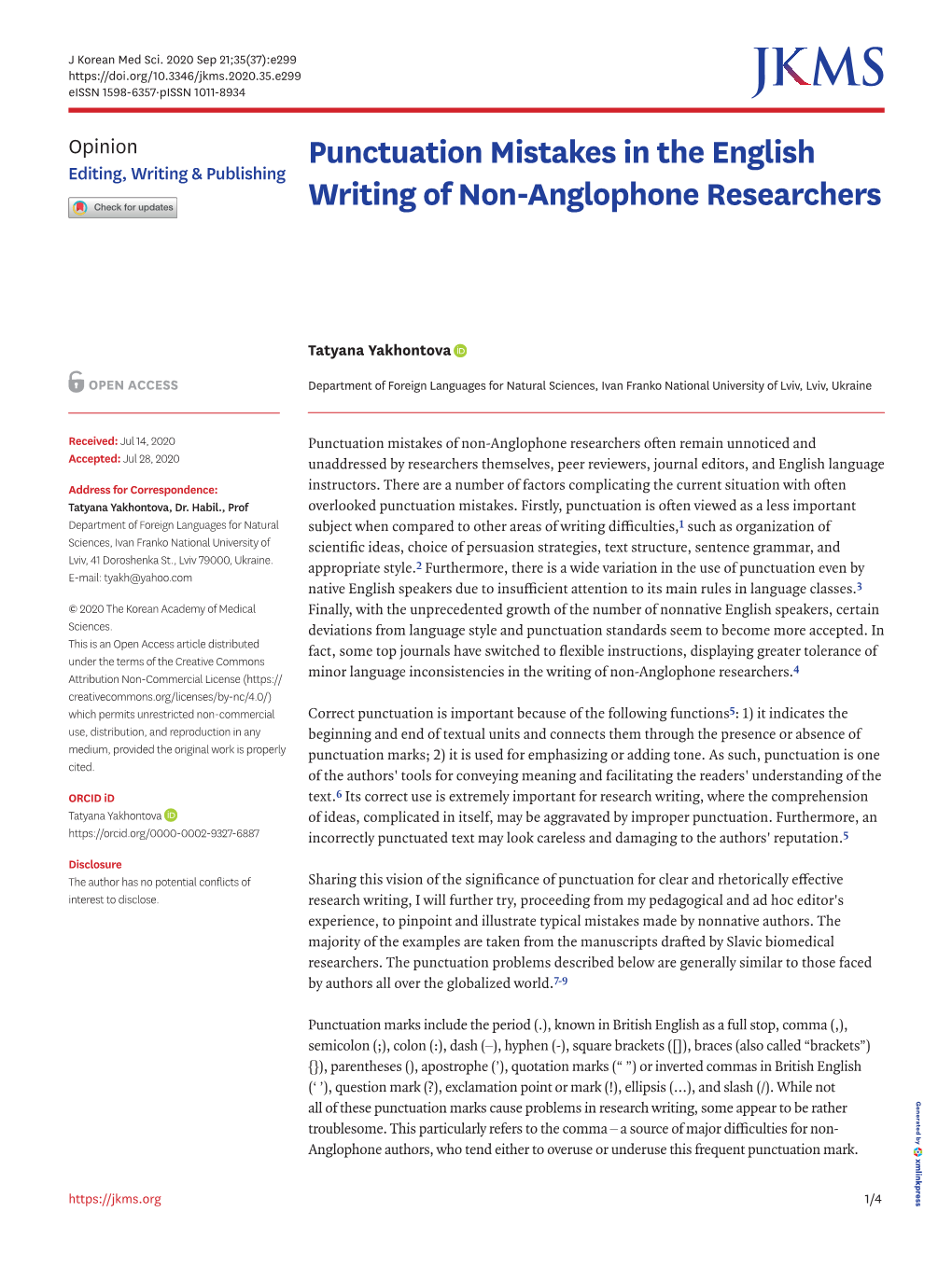 Punctuation Mistakes in the English Writing of Non-Anglophone Researchers