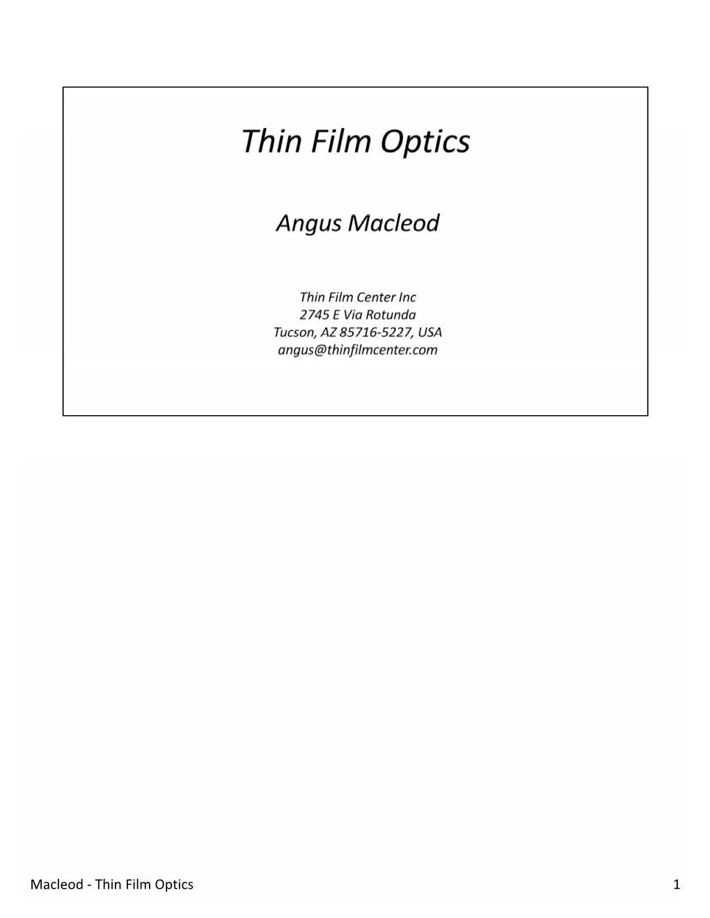 1 Macleod ‐ Thin Film Optics