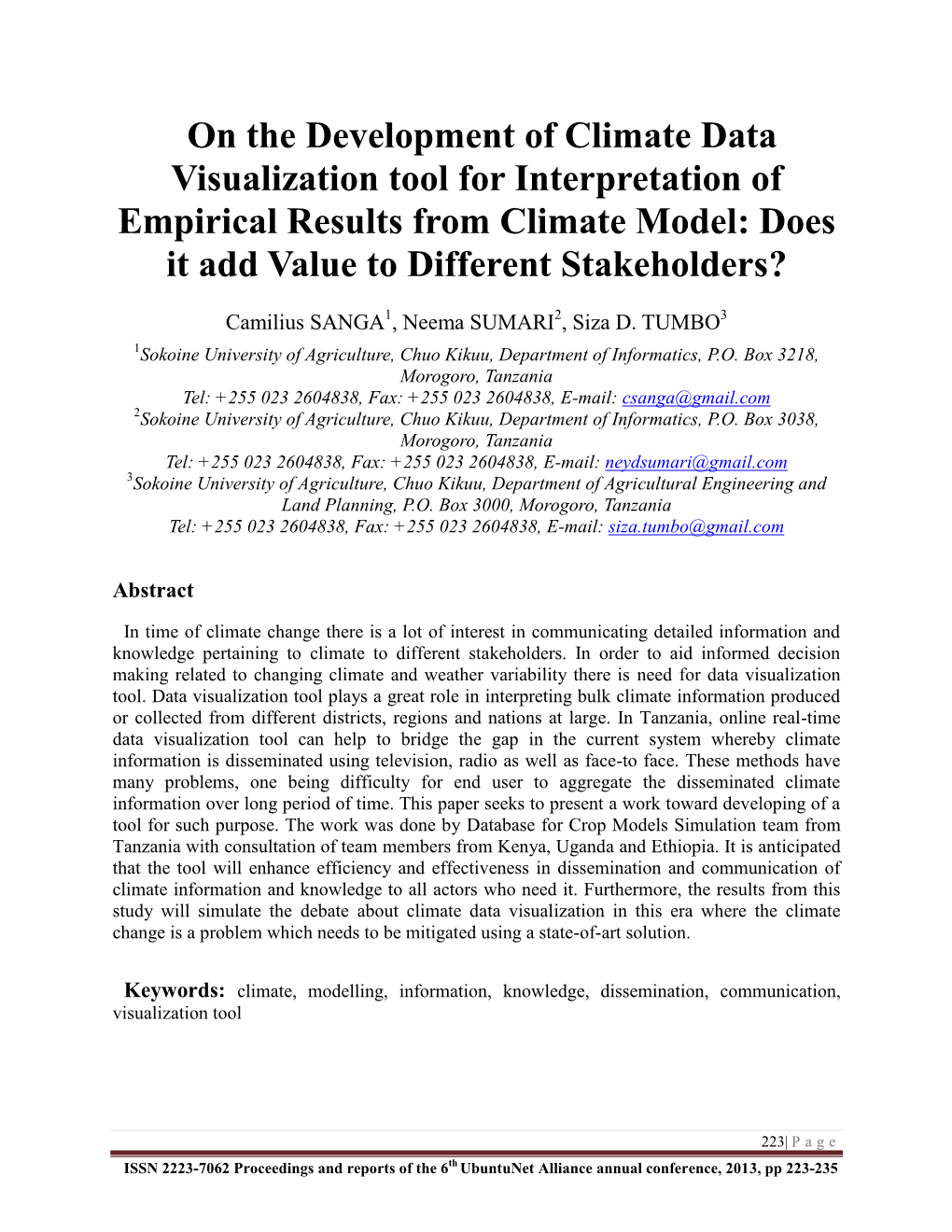 On the Development of Climate Data Visualization Tool for Interpretation of Empirical Results from Climate Model: Does It Add Value to Different Stakeholders?