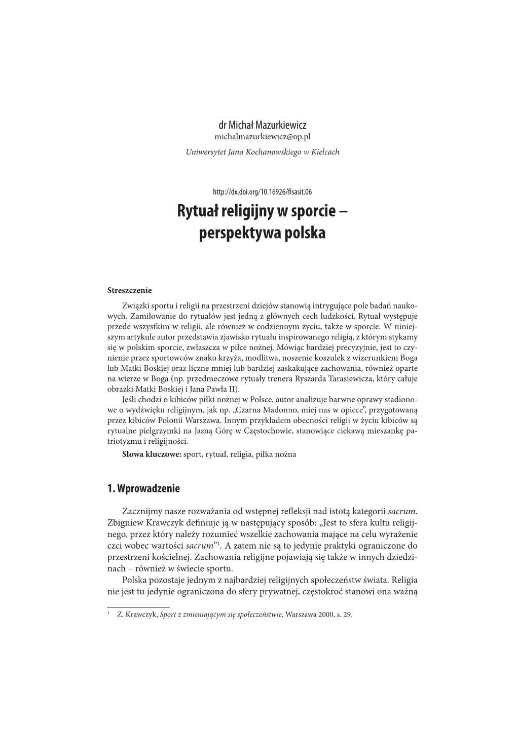 Rytuał Religijny W Sporcie – Perspektywa Polska