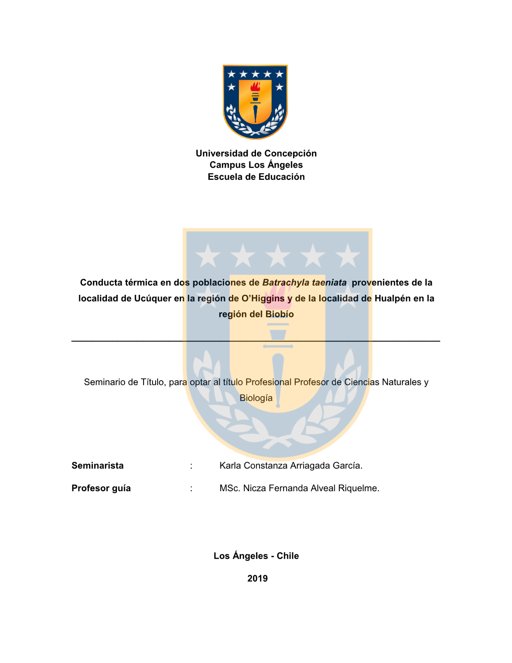 Conducta Térmica En Dos Poblaciones De Batrachyla Taeniata Provenientes De La Localidad De Ucúquer En La Región De O'higgin