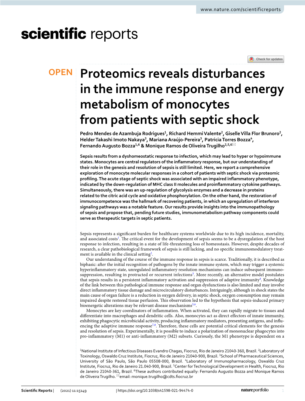 Proteomics Reveals Disturbances in the Immune Response and Energy