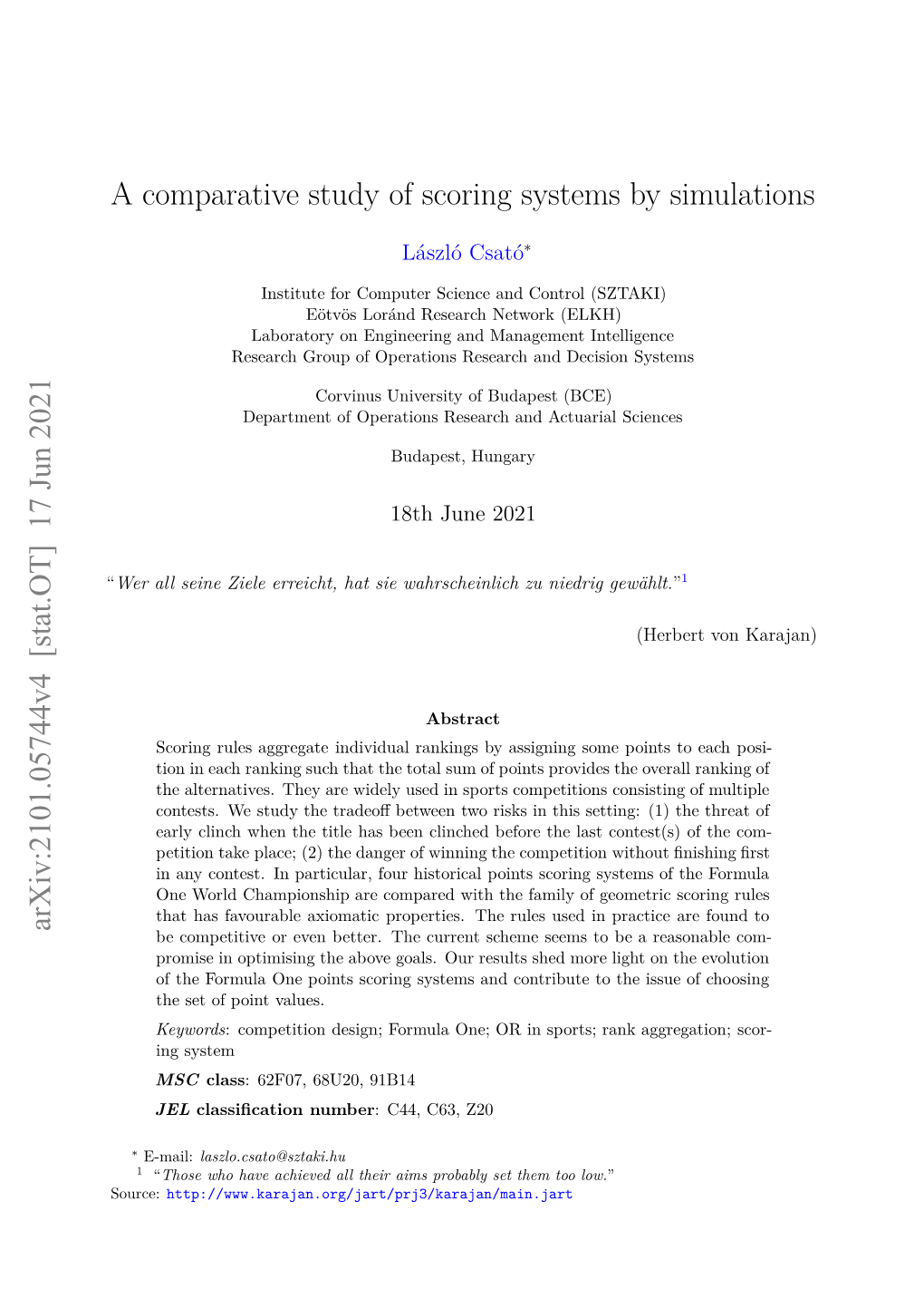 Arxiv:2101.05744V4 [Stat.OT] 17 Jun 2021 a Comparative Study Of