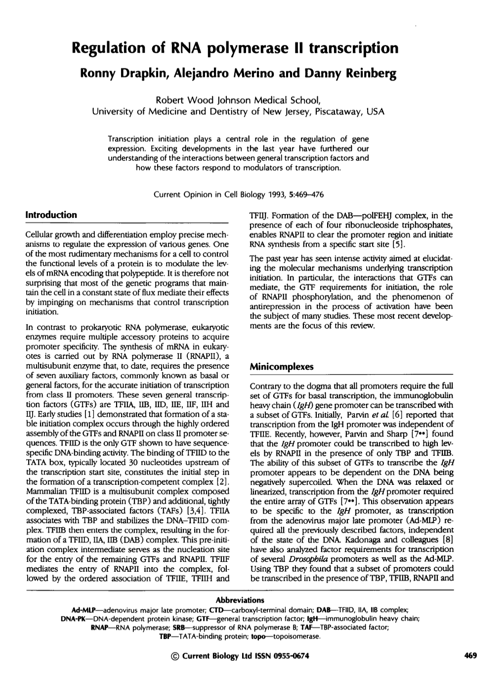 Regulation of RNA Polymerase II Transcription