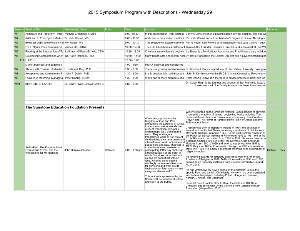 2015 Symposium Program with Descriptions - Wednesday 29