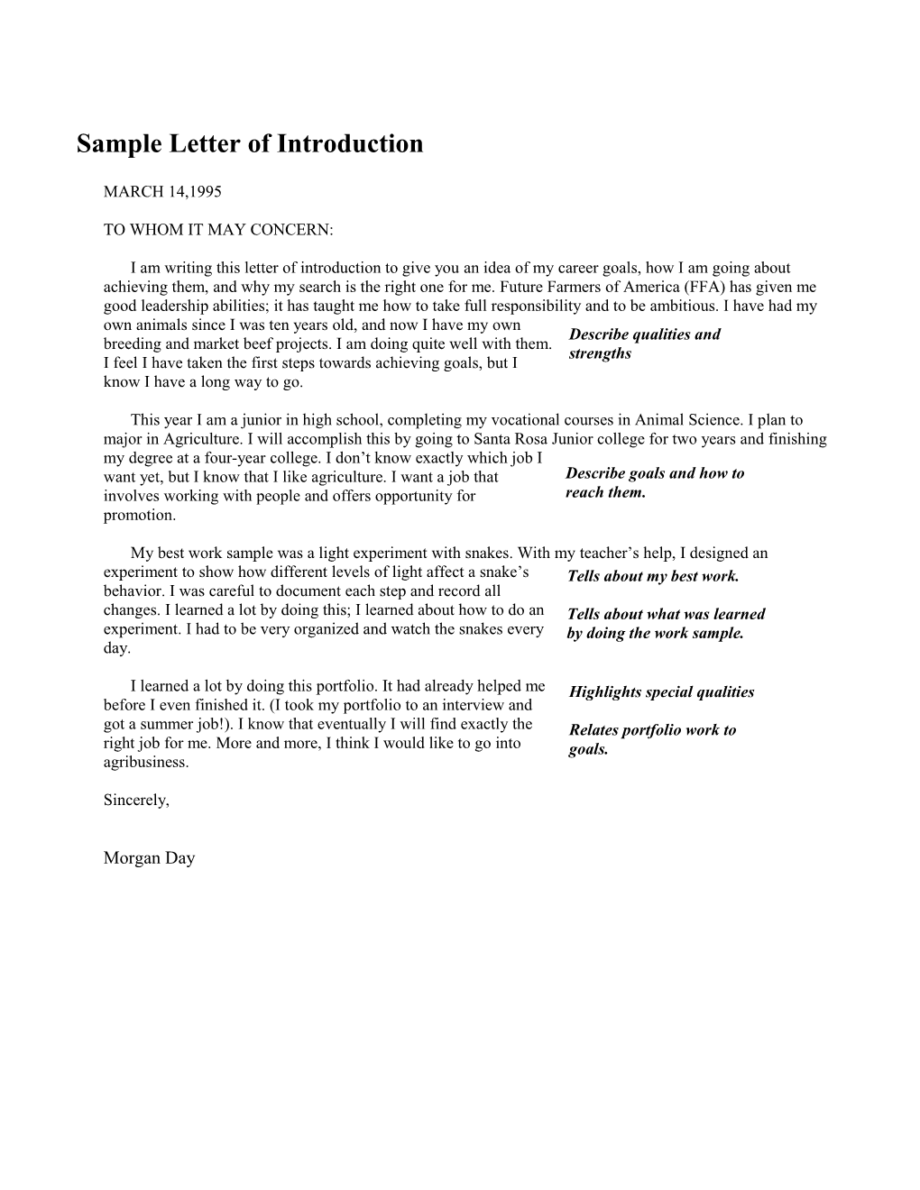 Sample Letter Of Introduction