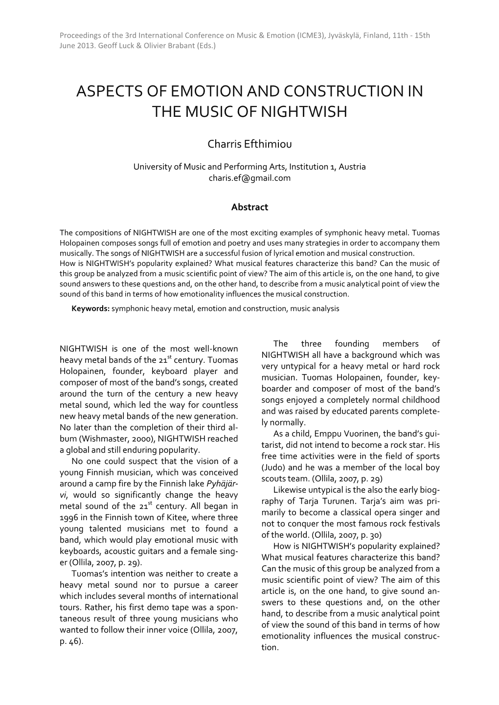 Aspects of Emotion and Construction in the Music of Nightwish.Pdf