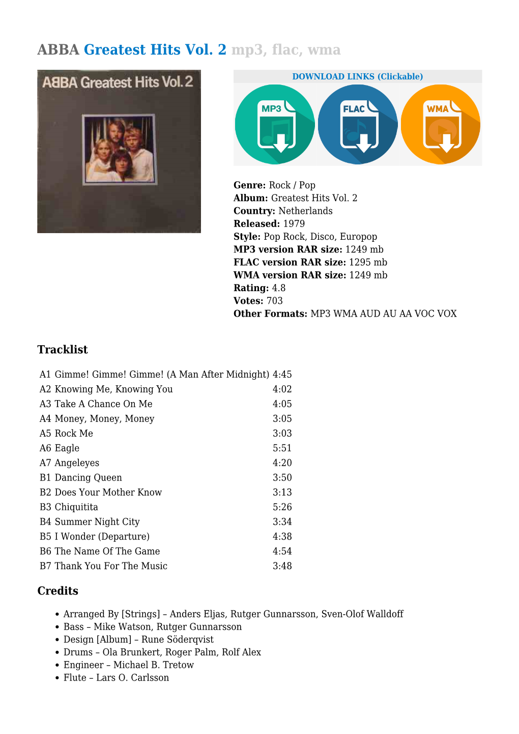 ABBA Greatest Hits Vol. 2 Mp3, Flac, Wma