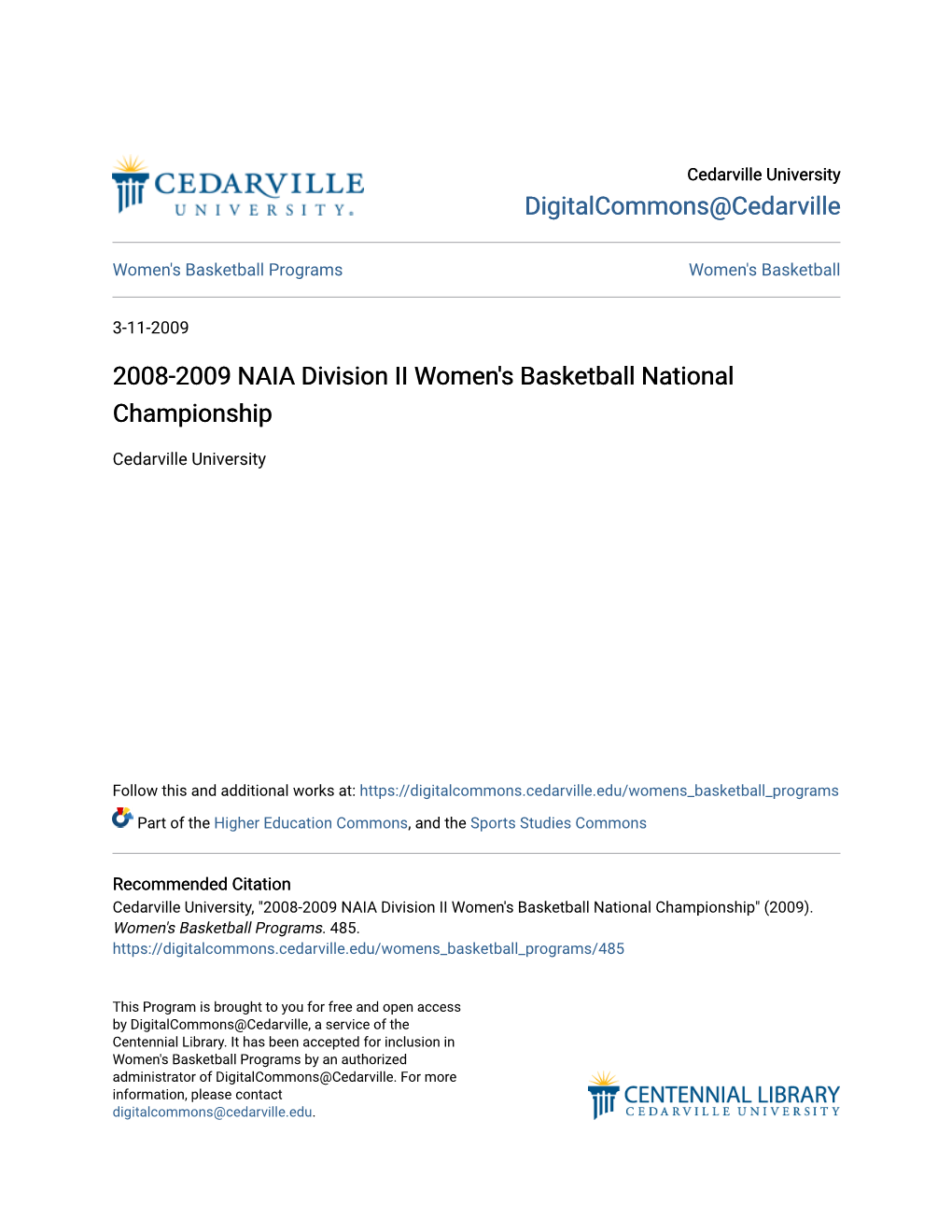 2008-2009 NAIA Division II Women's Basketball National Championship