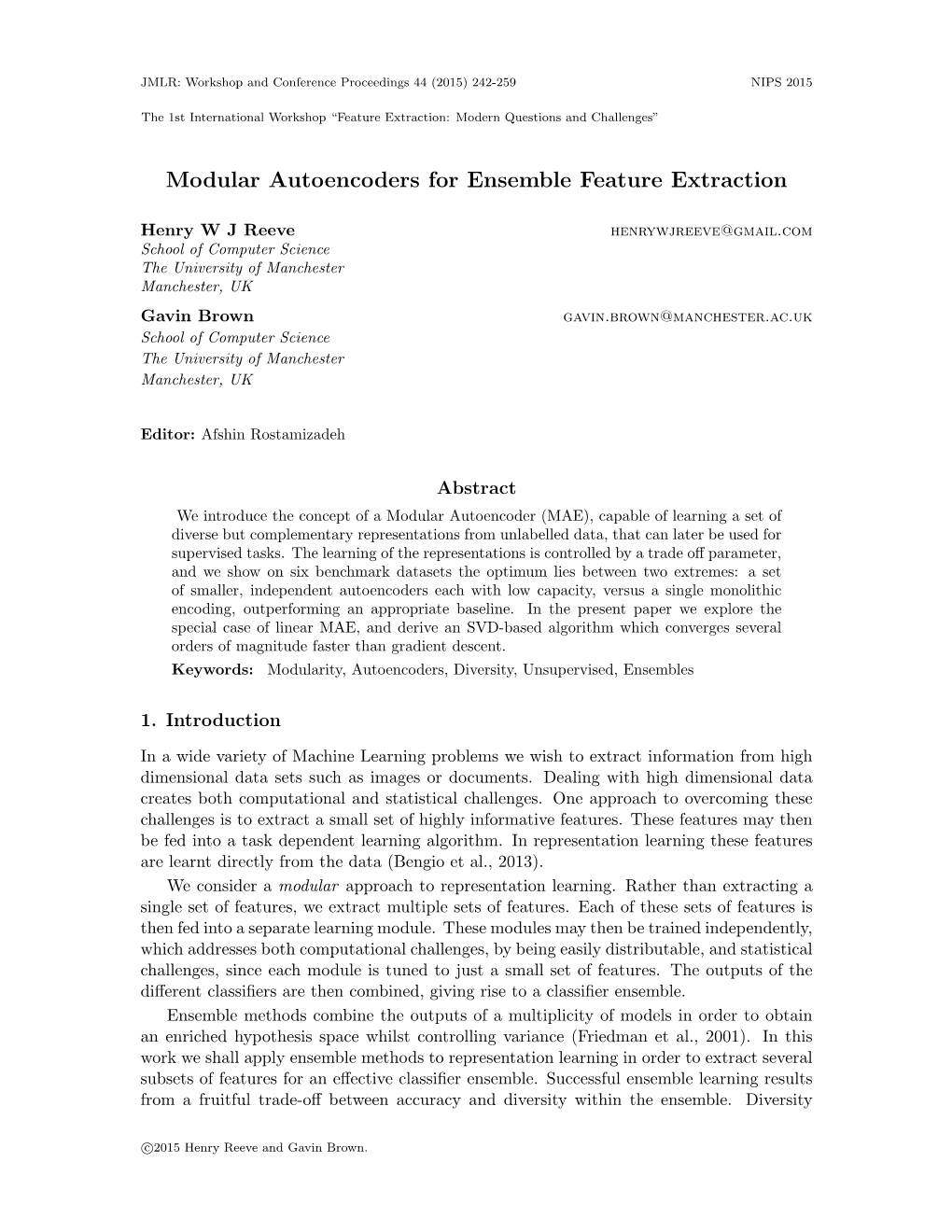 Modular Autoencoders for Ensemble Feature Extraction