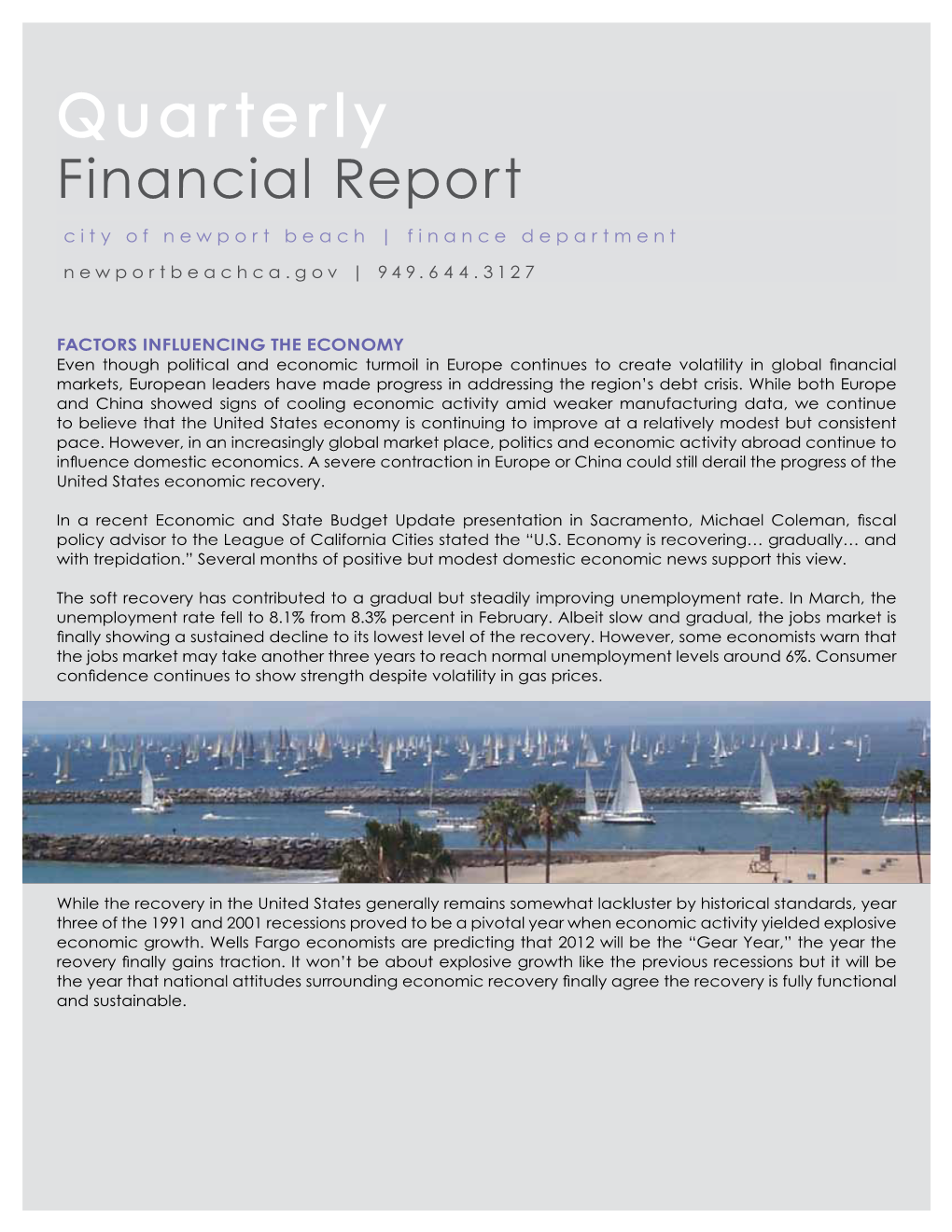 Quarterly Financial Report City of Newport Beach | Finance Department