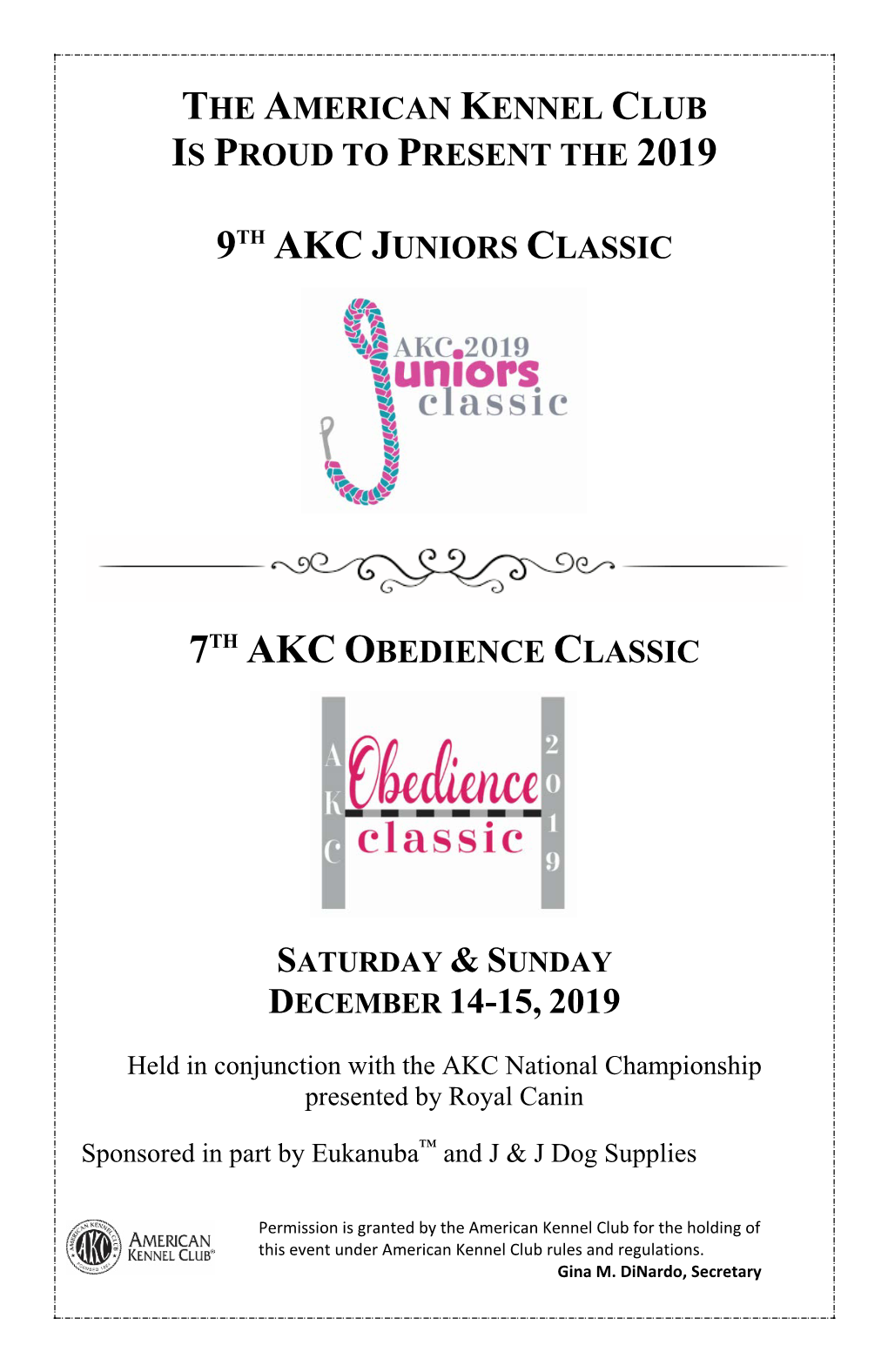 Obedience Classic Event Catalog