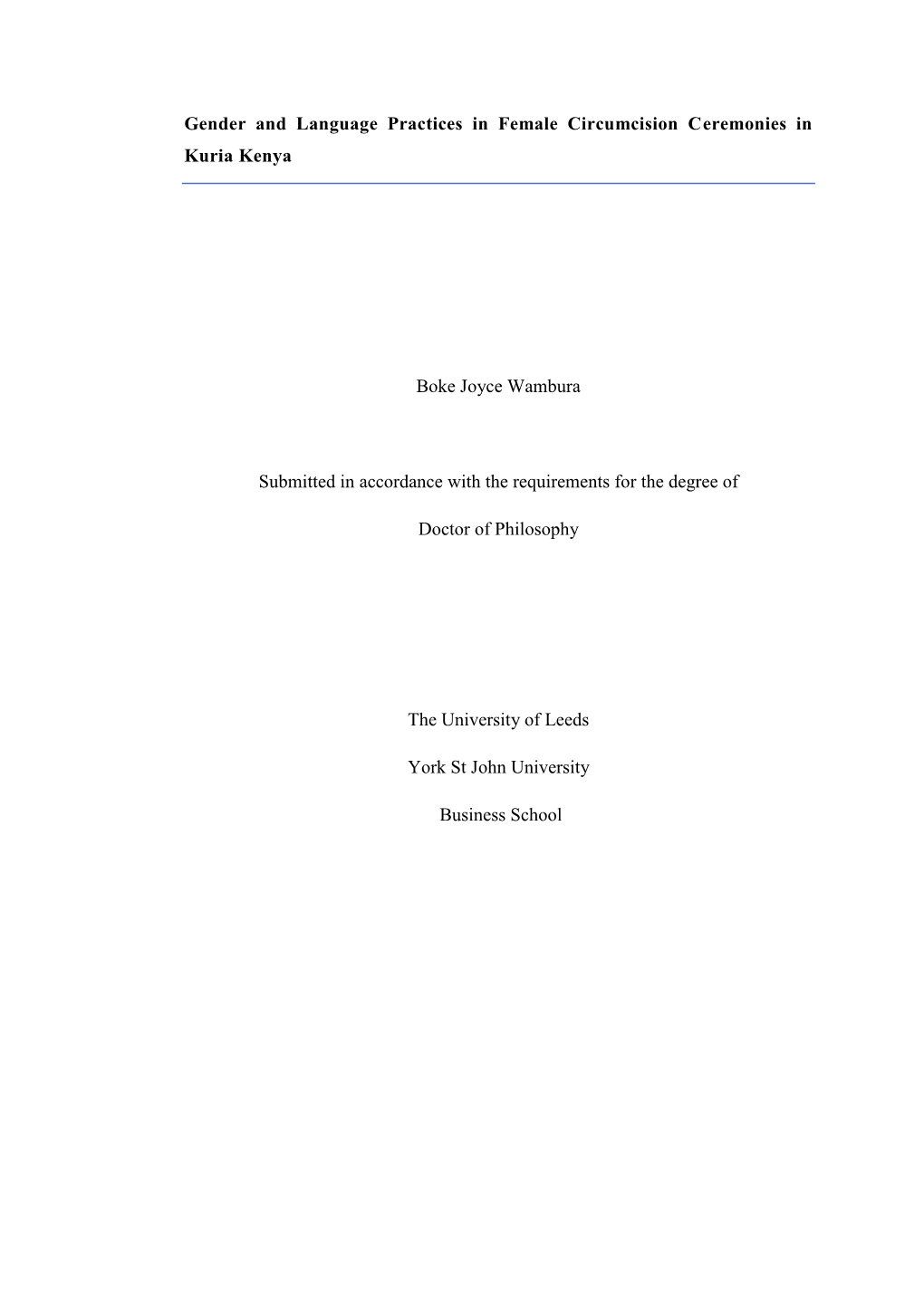 Gender and Language Practices in Female Circumcision Ceremonies in Kuria Kenya